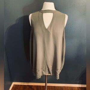 Bobeau Olive Sleeveless Top with Cutout Detail